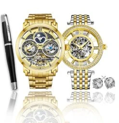 Stunning Gold Combo Skeletons Duo With Signature Pen And Stud Earring(Stunning Gold Combo Skeletons Duo With Signature Pen And Stud Earring)